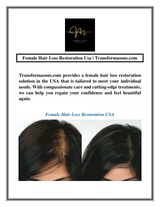 Female Hair Loss Restoration Usa | Transformasons.com