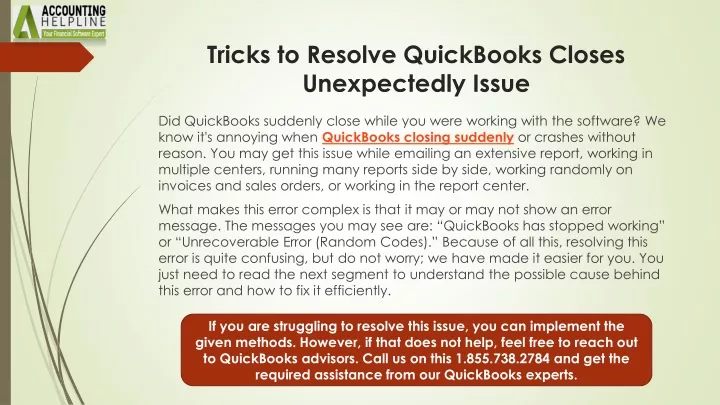 tricks to resolve quickbooks closes unexpectedly issue