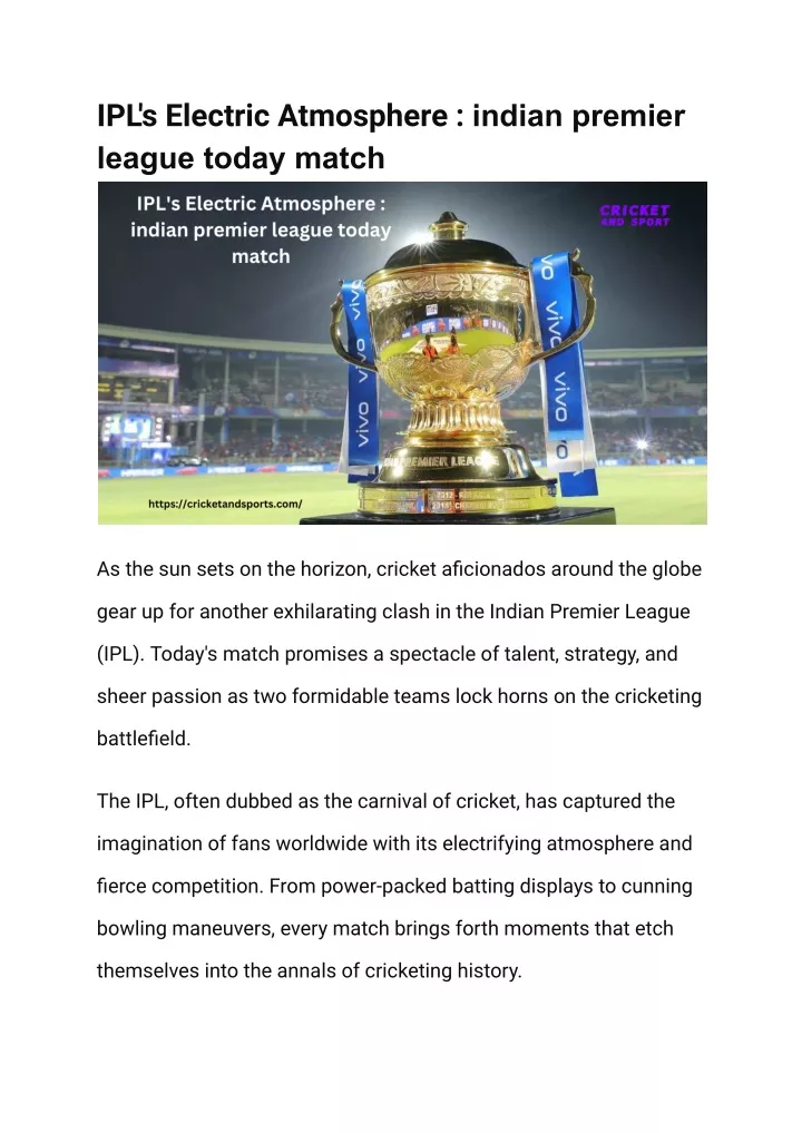 ipl s electric atmosphere indian premier league
