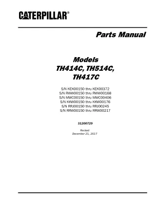 Caterpillar Cat TH414C, TH514C, TH417C Telehandler Parts Catalogue Manual SN RRJ00150 thru RRJ00245