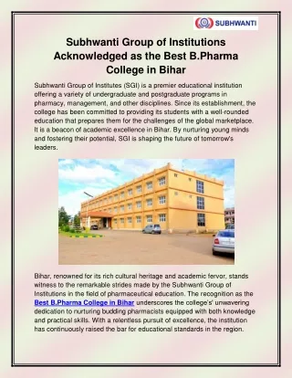 Best B.Pharma College in Bihar