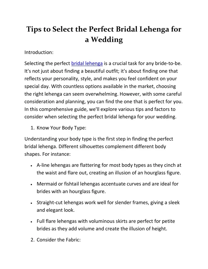 tips to select the perfect bridal lehenga