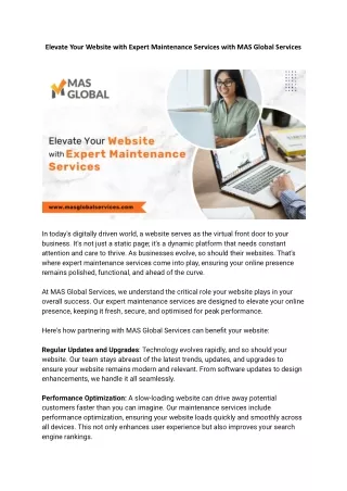 Web App Maintenance Services|Mas Global Services