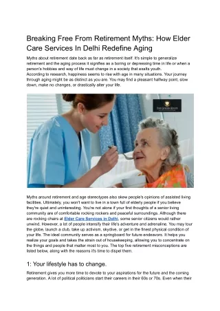 Breaking Free From Retirement Myths: How Elder Care Services In Delhi