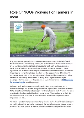Role Of NGOs Working For Farmers In India