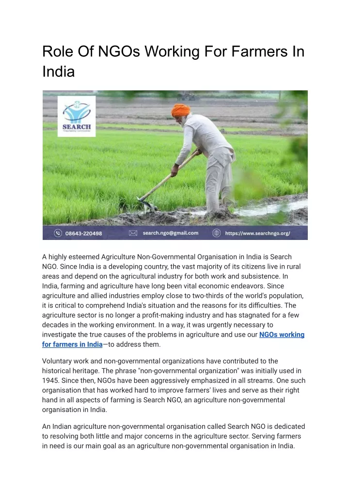 role of ngos working for farmers in india