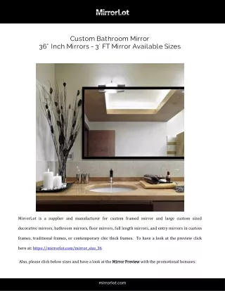Custom Bathroom Mirror  36 Inch Mirrors - 3 FT Mirror Available Sizes