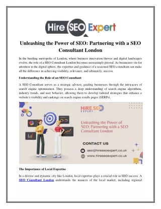 Unleashing the Power of SEO Partnering with a SEO Consultant London