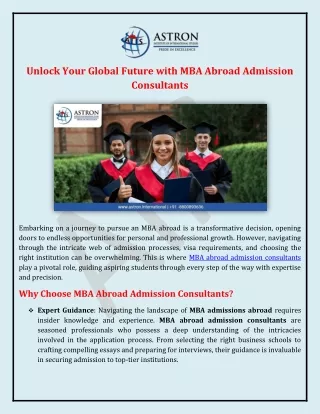 Unlock Your Global Future with MBA Abroad Admission Consultants