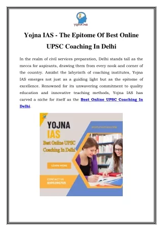Excel UPSC: Master Your Success with Yojna IAS - Best Online Coaching in Delhi