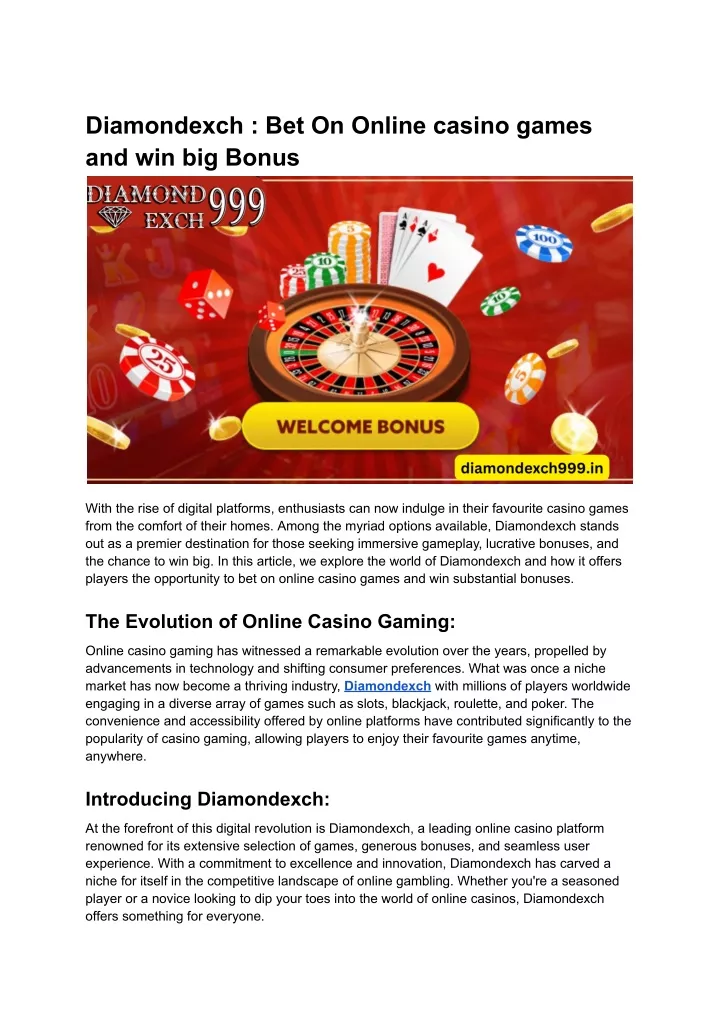 diamondexch bet on online casino games