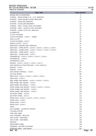 Massey Ferguson MF 122 Tractor Service Parts Catalogue Manual