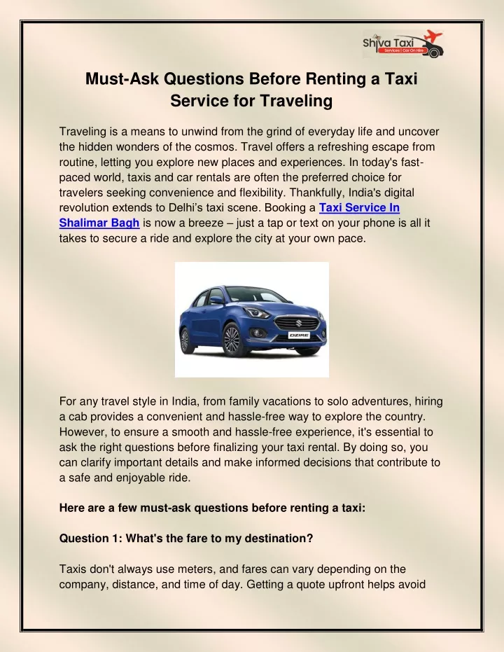 must ask questions before renting a taxi service