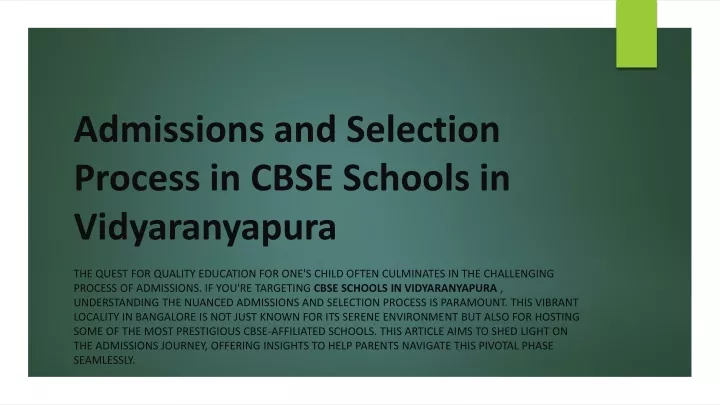 admissions and selection process in cbse schools in vidyaranyapura
