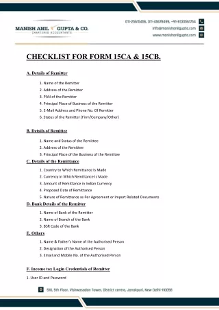 Check List for Form 15CA & 15 CB