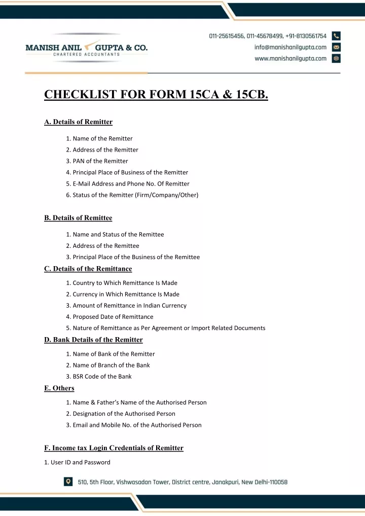 checklist for form 15ca 15cb