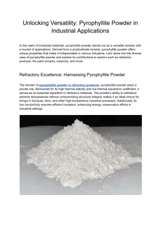 Unlocking Versatility: Pyrophyllite Powder in Industrial Applications
