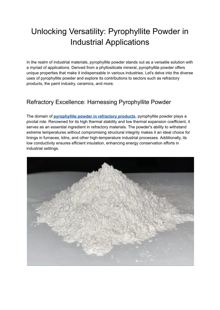 unlocking versatility pyrophyllite powder