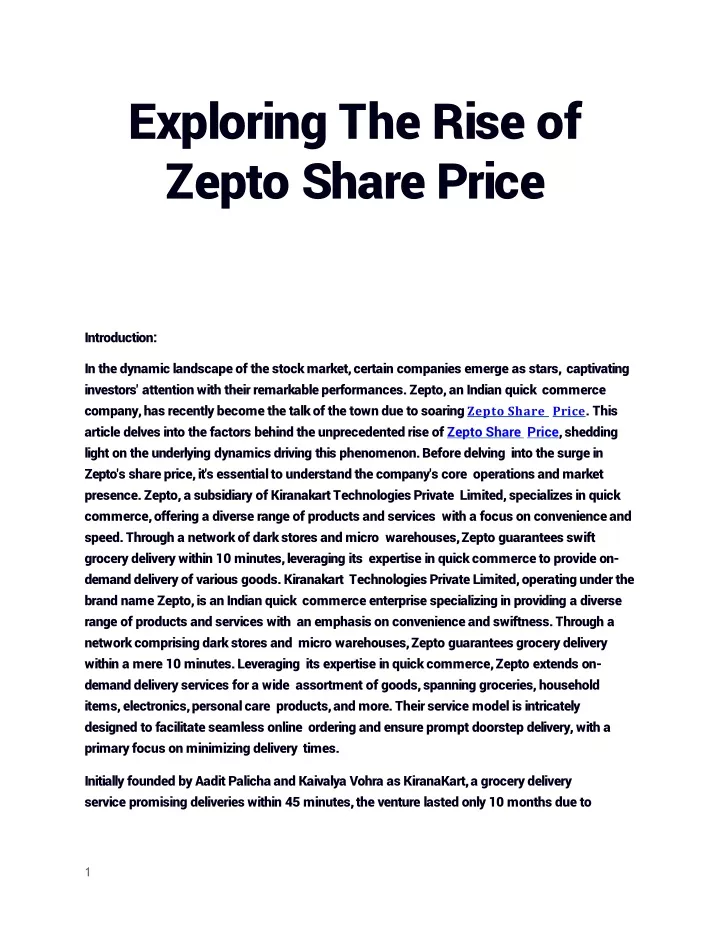 exploring the rise of zepto share price