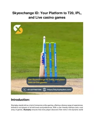Skyexchange ID: Your Platform to T20, IPL, and Live casino games