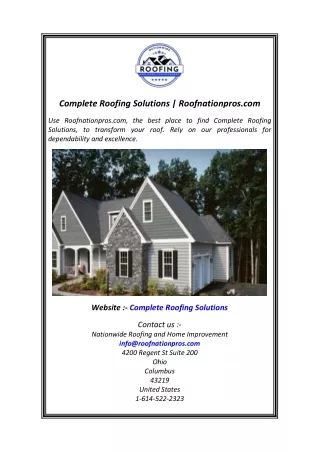 Complete Roofing Solutions  Roofnationpros.com