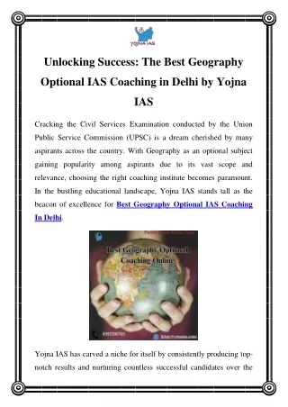 Navigate Success with Yojna IAS: The Premier Choice for Geography Optional IAS