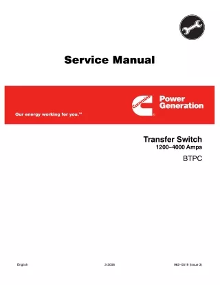 CUMMINS ONAN BTPC TRANSFER SWITCH 1200-4000 AMPERES Service Repair Manual