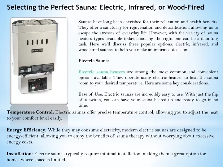 selecting the perfect sauna electric infrared