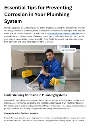 Essential Tips for Preventing Corrosion in Your Plumbing System