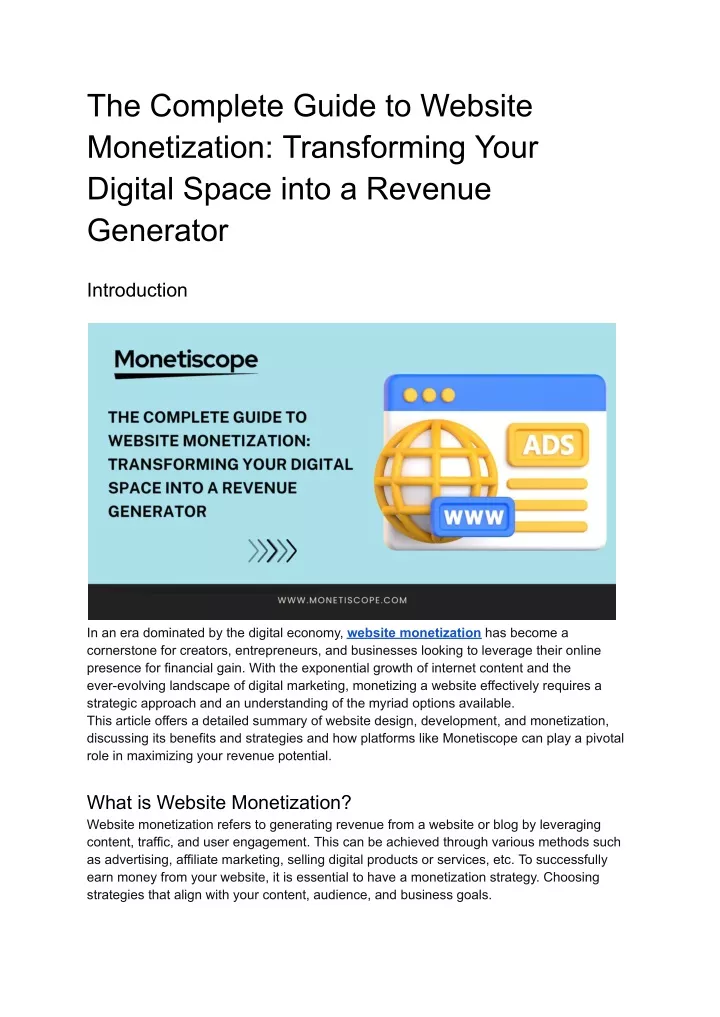 the complete guide to website monetization