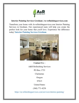 Interior Painting Services Gresham | Ar-refinishingservices.com