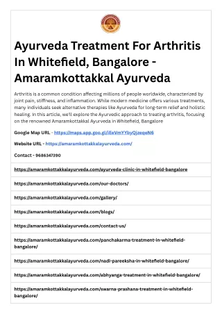 Ayurveda Treatment For Arthritis In Whitefield, Bangalore - Amaramkottakkal Ayur