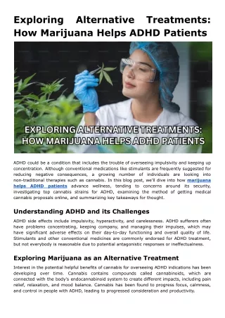 Exploring Alternative Treatments: How Marijuana Helps ADHD Patients