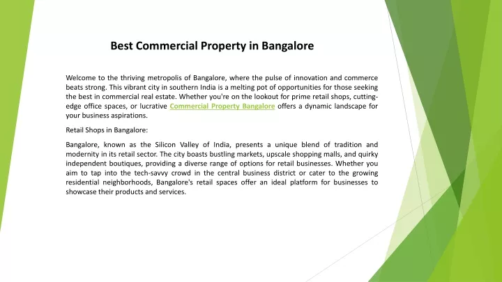 best commercial property in bangalore