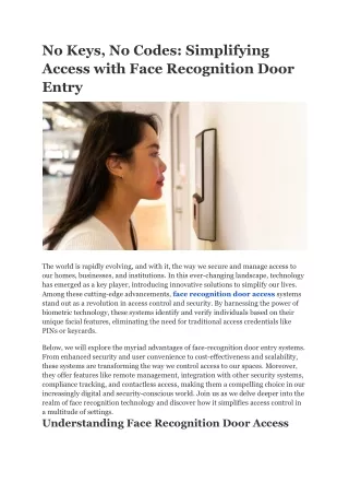 No Keys, No Codes: Simplifying Access with Face Recognition Door Entry