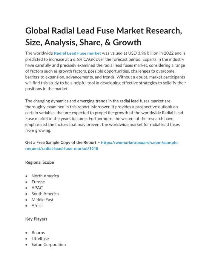 global radial lead fuse market research size