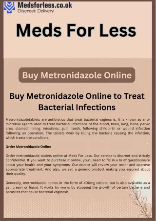 Buy Metronidazole Online to Treat Bacterial Infections