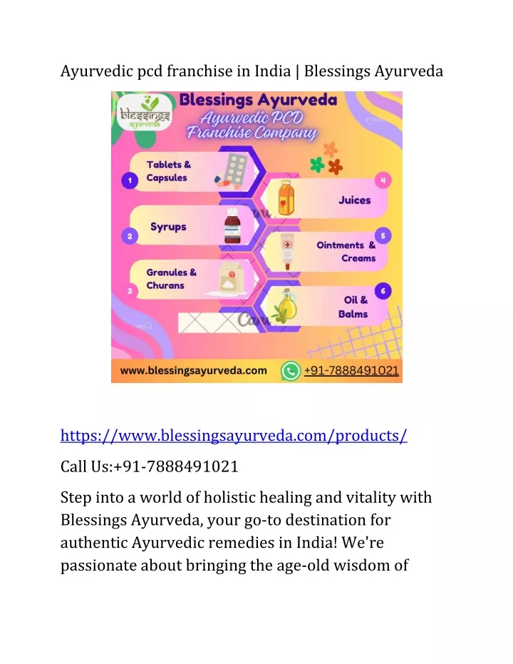 ayurvedic pcd franchise in india blessings