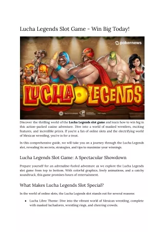 Lucha Legends Slot Game - Win Big Today!
