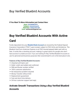 Buy Verified Bluebird Accounts