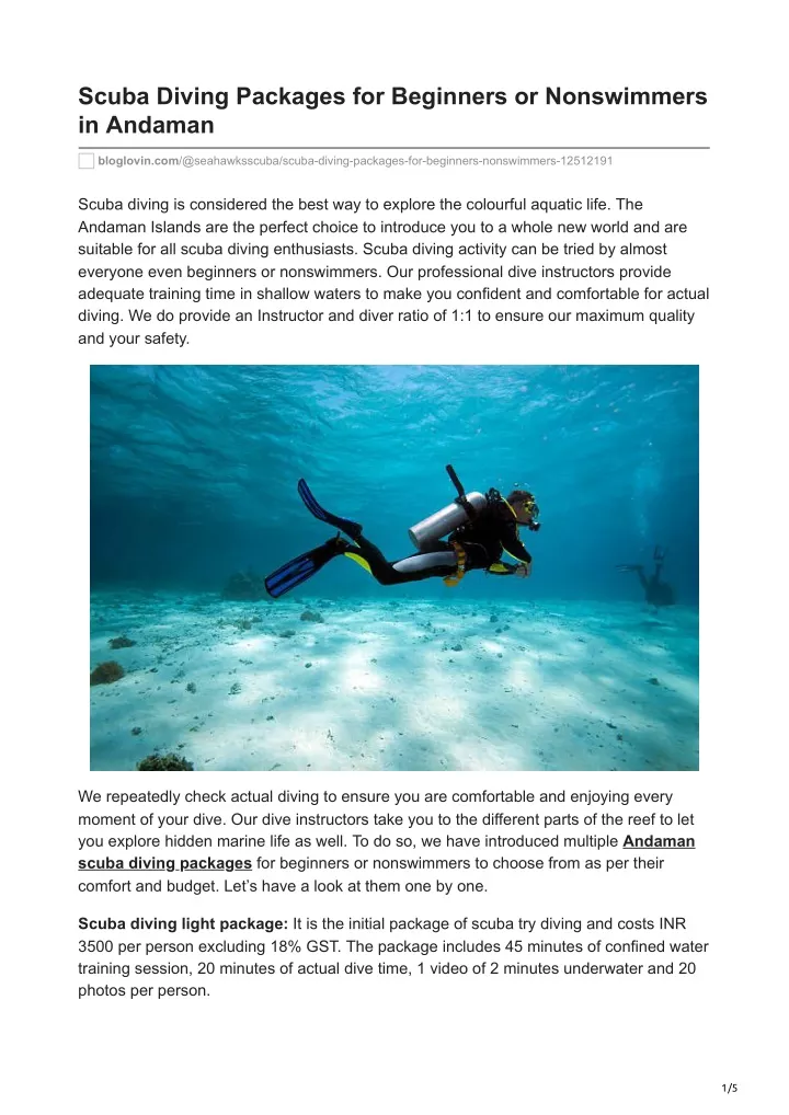 scuba diving packages for beginners