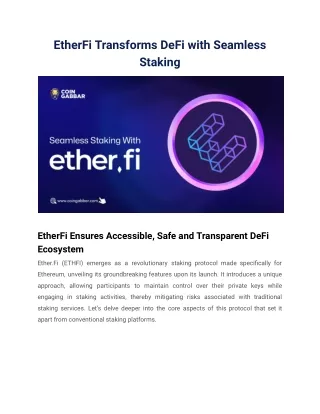 EtherFi Transforms DeFi with Seamless Staking