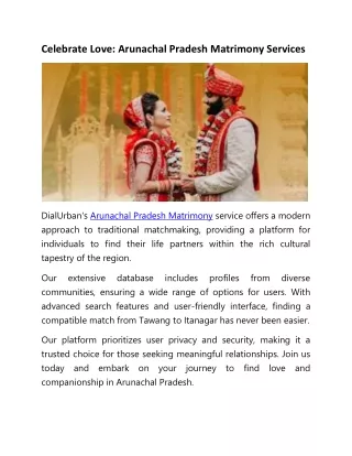 Celebrate Love : Arunachal Pradesh Matrimony Services