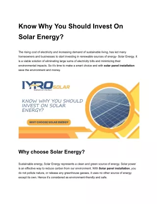 Know Why You Should Invest On Solar Energy_
