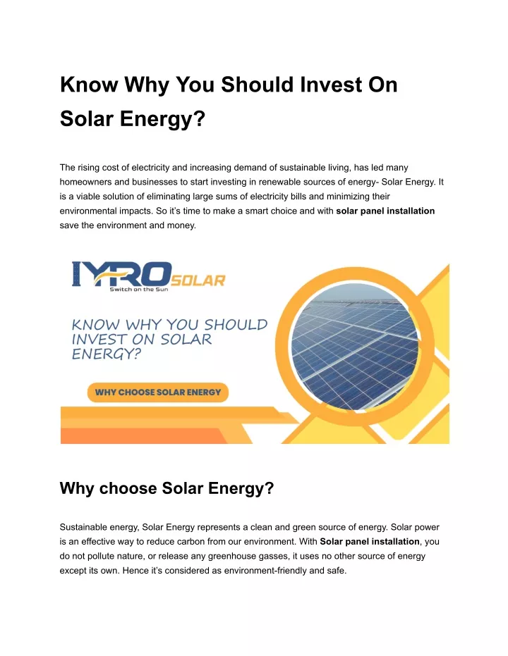 know why you should invest on solar energy