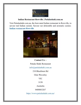 Indian Restaurant Rowville | Patialashahi.com.au