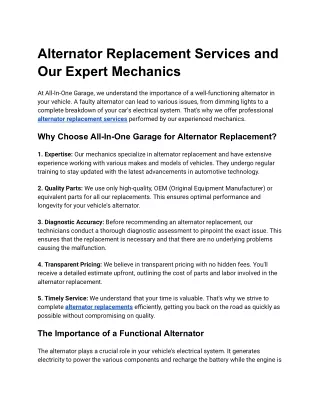 alternator replacement services and our expert