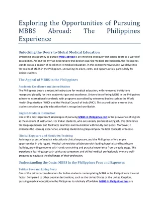 Exploring the Opportunities of Pursuing MBBS Abroad The Philippines Experience (1)