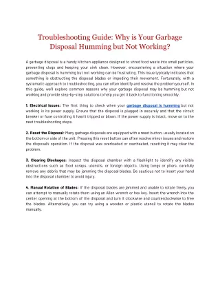 Troubleshooting Guide: Why is Your Garbage Disposal Humming but Not Working?