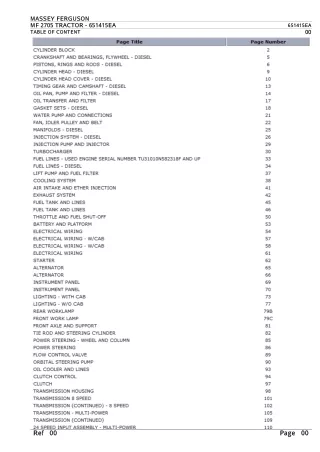 Massey Ferguson MF 2705 TRACTOR Service Parts Catalogue Manual (Part Number  651415EA)